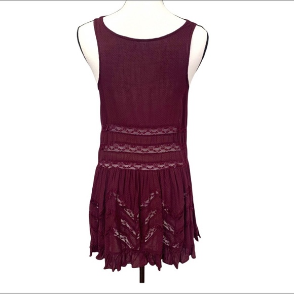 Free People Voile & Lace Maroon with Black Polka Dot Trapeze Dress - Picture 12 of 12